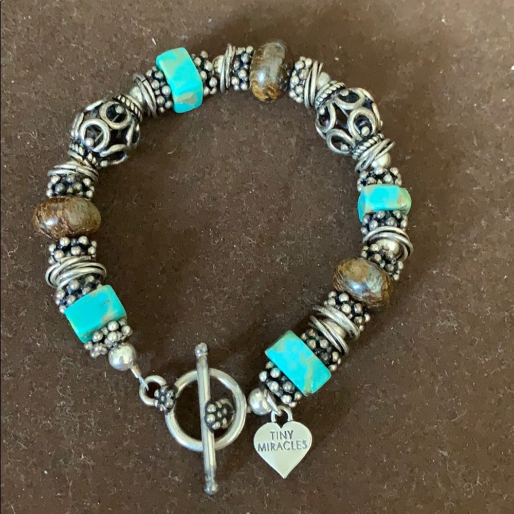 Like new! Tiny Miracles turquoise/brown silver bracelet